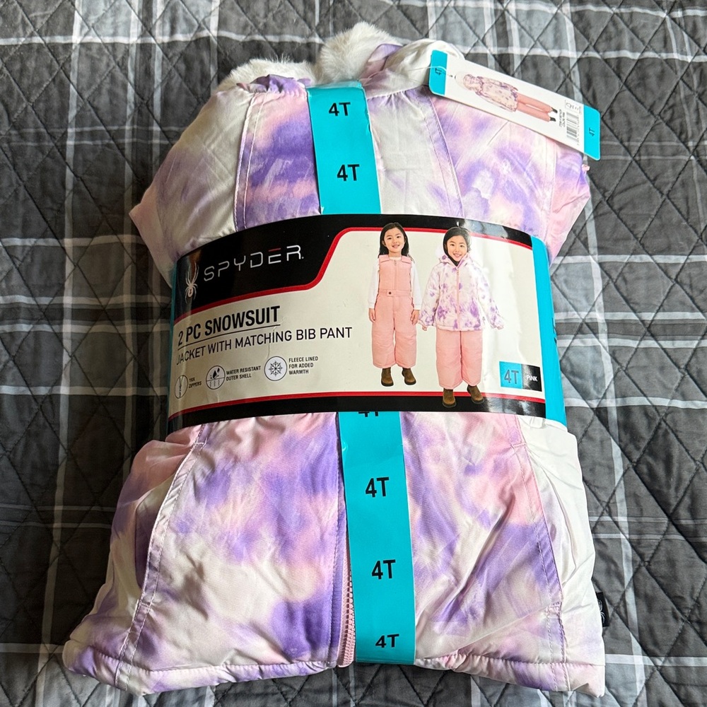 Spyder 2-Piece Girls Snowsuit Jacket & Bib Pants - Lavender & Pink Tie-Dye (4T)